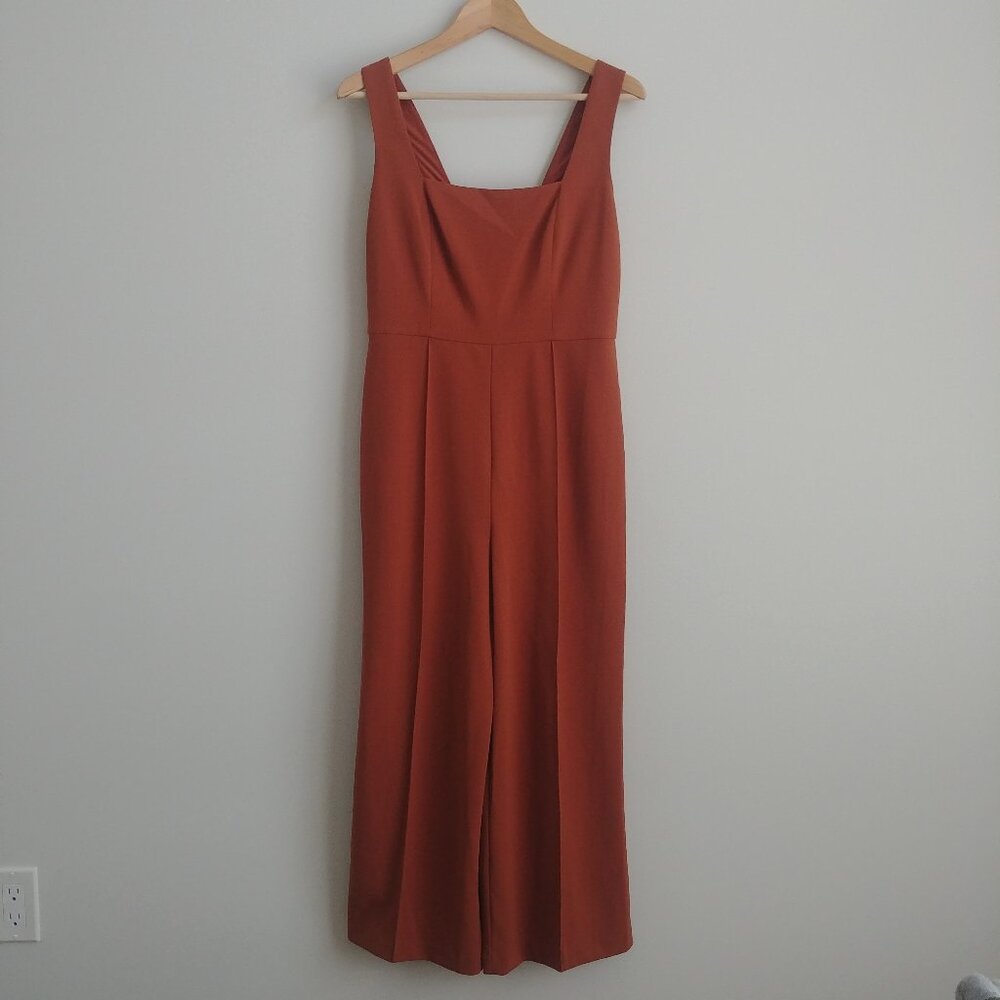 Donna Morgan brown cropped leg jumpsuit square neck sleeveless size 8